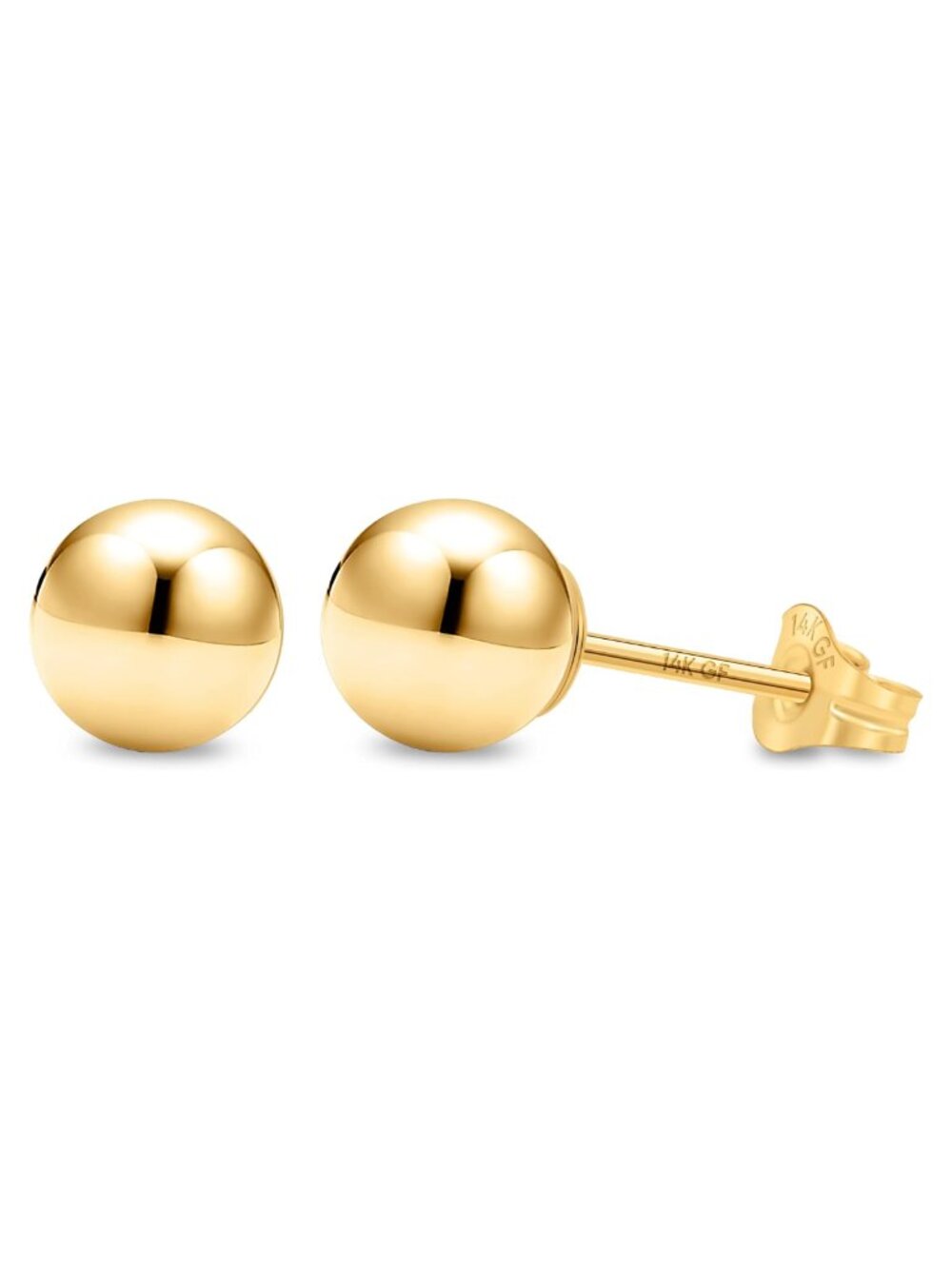 Women's 14K Gold Filled Ball Stud Earrings 6mm Hypoallergenic Pushback